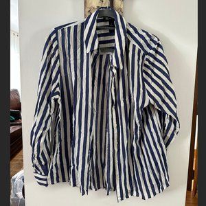INC Long Sleeve Button Up Navy & White Striped Shirt - L